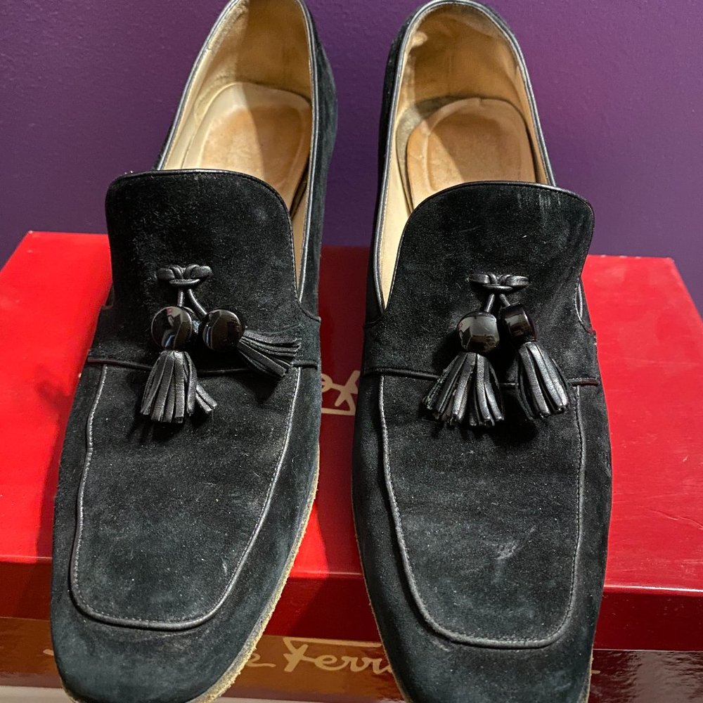 Salvatore Ferragamo Favilia Black Suede Loafers 8.5B